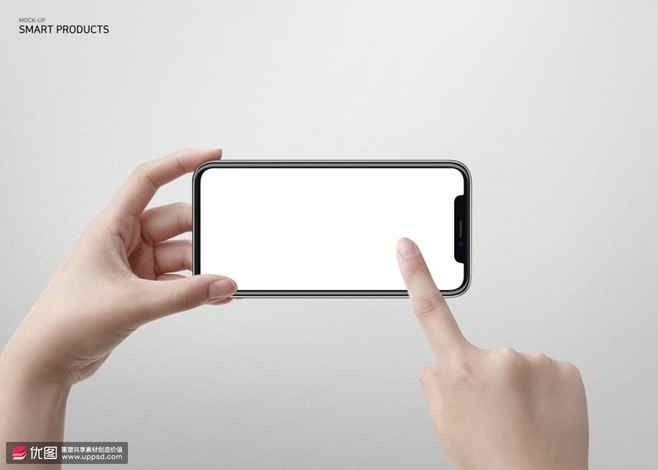 橫版手持蘋果智能手機樣機海報 智能科技，觸手可及